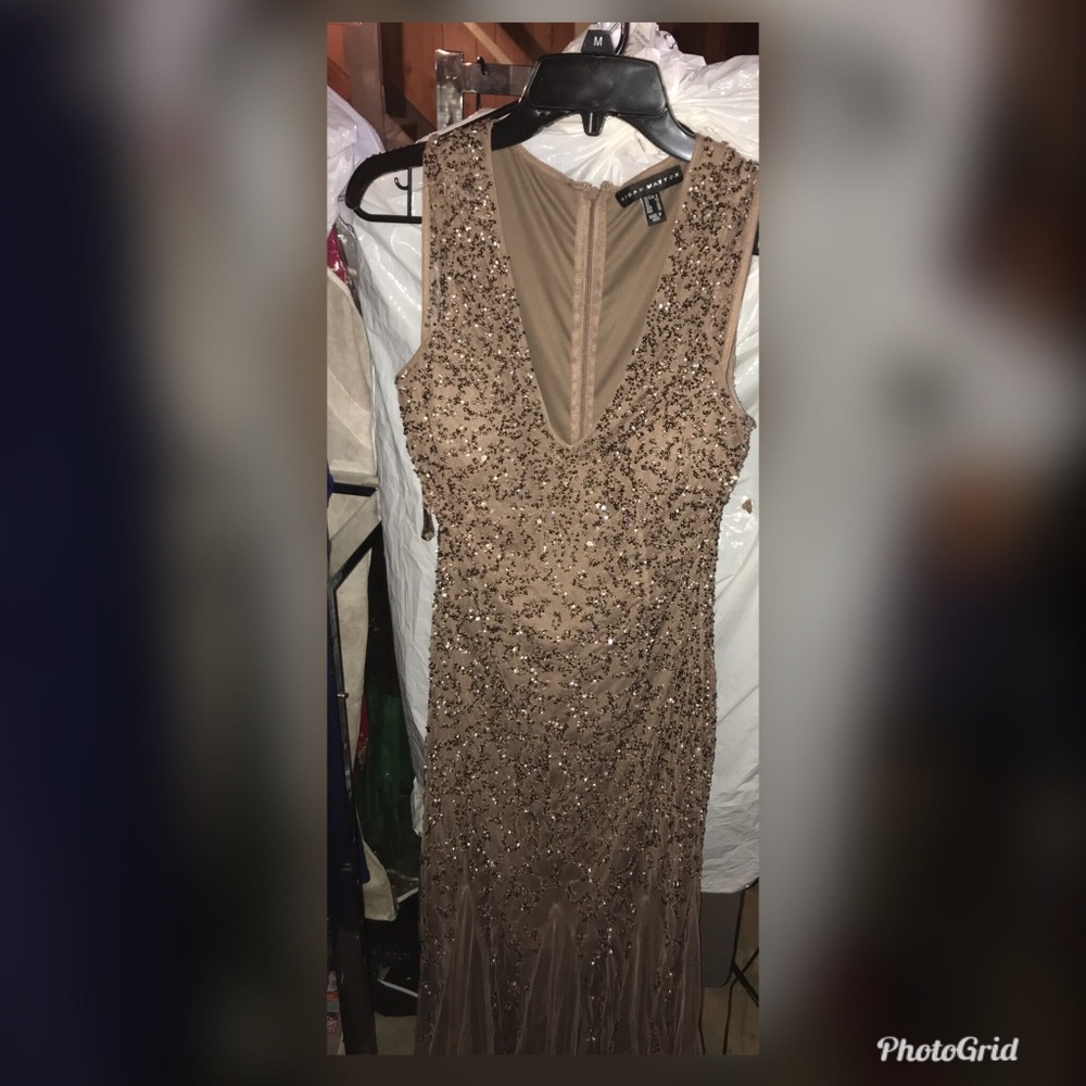 Aiden Maddox long brown sequence dress